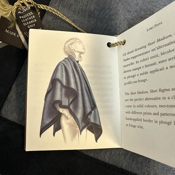 LORO PIANA Madison Baby Cashmere Leather Shawl Wrap Raphite‎ Blue NEW $4,800 - Picture 11 of 12
